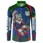 Personalized New Zealand Warriors Button Sweatshirt Aboriginal Dot Art - Dreamtime Rugby Mascot