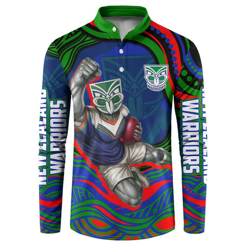 Personalized New Zealand Warriors Button Sweatshirt Aboriginal Dot Art - Dreamtime Rugby Mascot