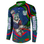 Personalized New Zealand Warriors Button Sweatshirt Aboriginal Dot Art - Dreamtime Rugby Mascot