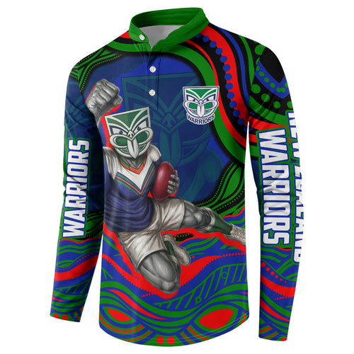 Personalized New Zealand Warriors Button Sweatshirt Aboriginal Dot Art - Dreamtime Rugby Mascot