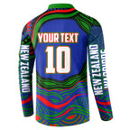 Personalized New Zealand Warriors Button Sweatshirt Aboriginal Dot Art - Dreamtime Rugby Mascot