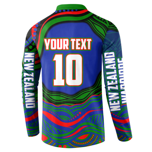 Personalized New Zealand Warriors Button Sweatshirt Aboriginal Dot Art - Dreamtime Rugby Mascot