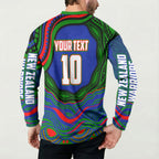 Personalized New Zealand Warriors Button Sweatshirt Aboriginal Dot Art - Dreamtime Rugby Mascot