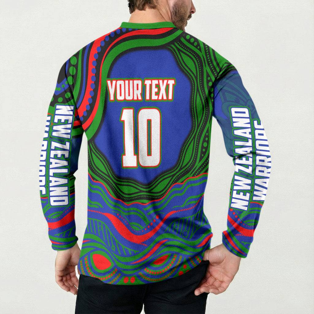 Personalized New Zealand Warriors Button Sweatshirt Aboriginal Dot Art - Dreamtime Rugby Mascot
