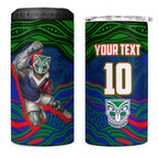 Personalized New Zealand Warriors 4 in 1 Can Cooler Tumbler Aboriginal Dot Art - Dreamtime Rugby Mascot