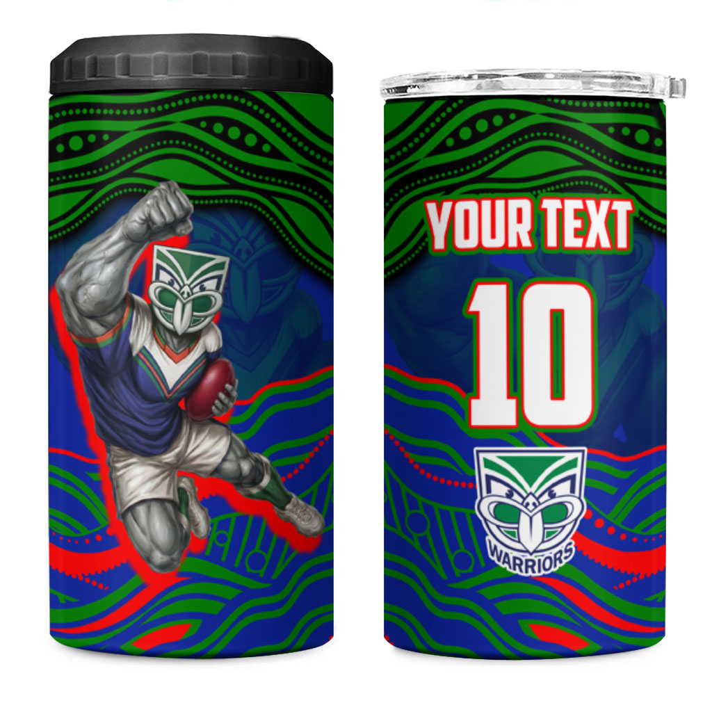 Personalized New Zealand Warriors 4 in 1 Can Cooler Tumbler Aboriginal Dot Art - Dreamtime Rugby Mascot
