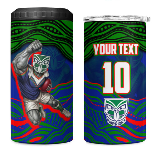 Personalized New Zealand Warriors 4 in 1 Can Cooler Tumbler Aboriginal Dot Art - Dreamtime Rugby Mascot