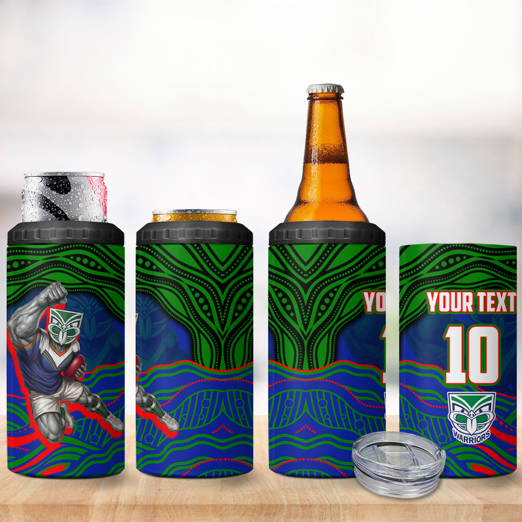 Personalized New Zealand Warriors 4 in 1 Can Cooler Tumbler Aboriginal Dot Art - Dreamtime Rugby Mascot