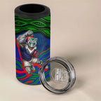 Personalized New Zealand Warriors 4 in 1 Can Cooler Tumbler Aboriginal Dot Art - Dreamtime Rugby Mascot