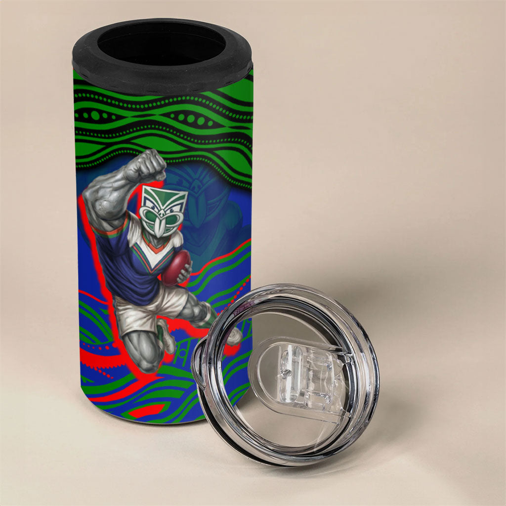 Personalized New Zealand Warriors 4 in 1 Can Cooler Tumbler Aboriginal Dot Art - Dreamtime Rugby Mascot