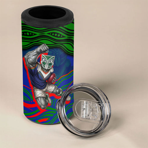 Personalized New Zealand Warriors 4 in 1 Can Cooler Tumbler Aboriginal Dot Art - Dreamtime Rugby Mascot