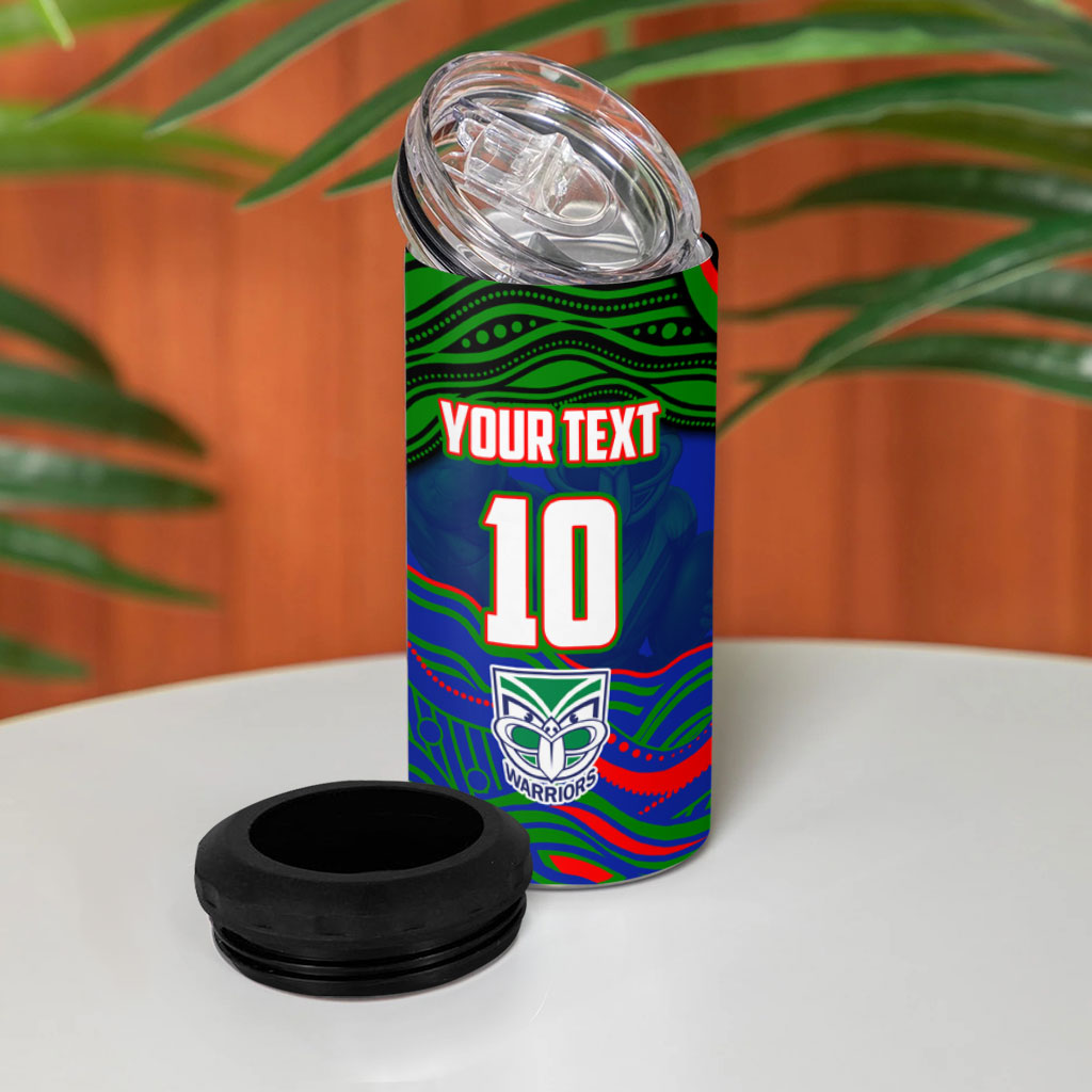 Personalized New Zealand Warriors 4 in 1 Can Cooler Tumbler Aboriginal Dot Art - Dreamtime Rugby Mascot