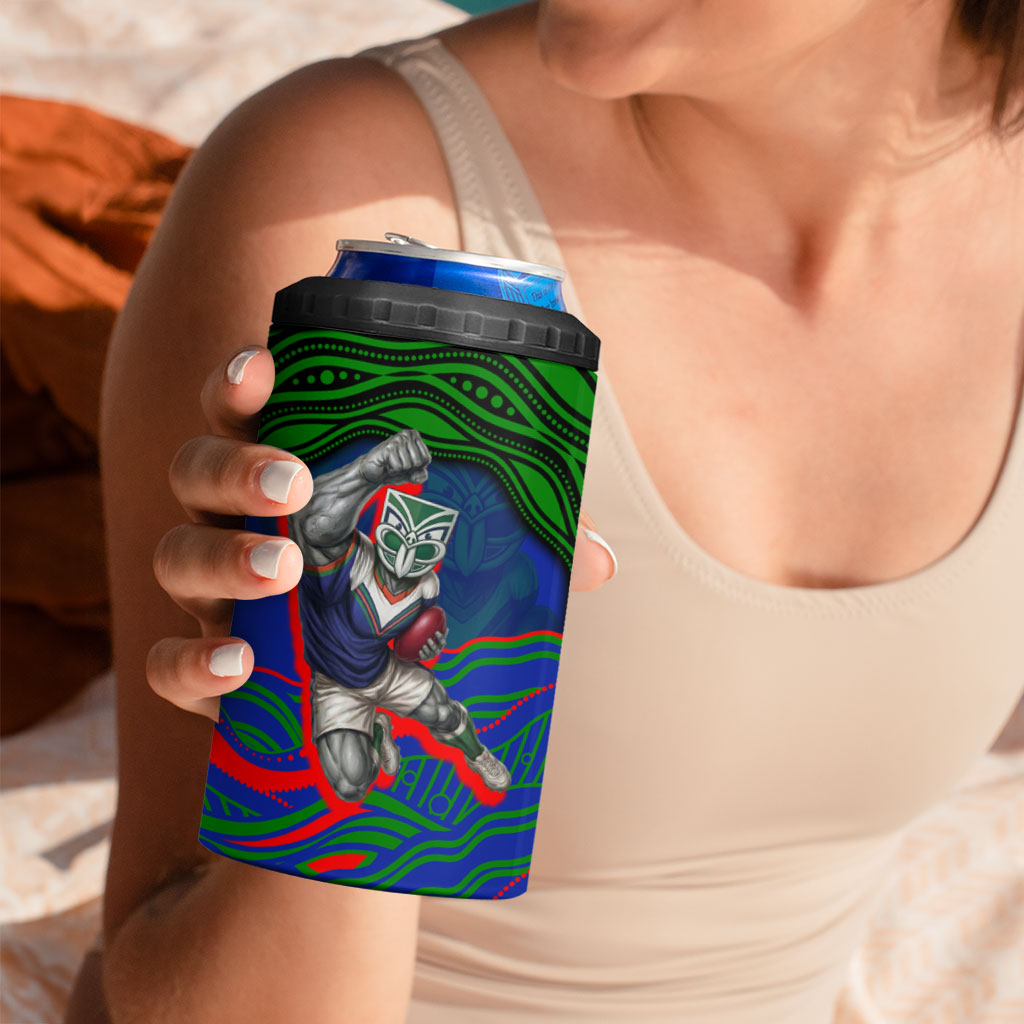 Personalized New Zealand Warriors 4 in 1 Can Cooler Tumbler Aboriginal Dot Art - Dreamtime Rugby Mascot