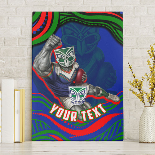 Personalized New Zealand Warriors Canvas Wall Art Aboriginal Dot Art - Dreamtime Rugby Mascot