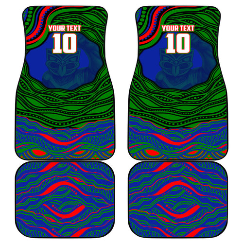 Personalized New Zealand Warriors Car Mats Aboriginal Dot Art - Dreamtime Rugby Mascot