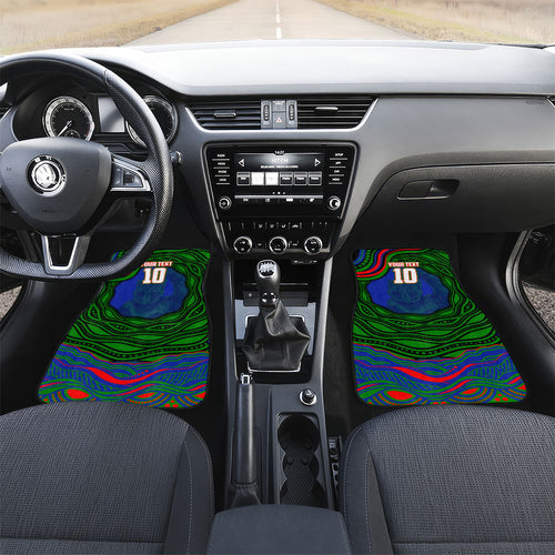 Personalized New Zealand Warriors Car Mats Aboriginal Dot Art - Dreamtime Rugby Mascot