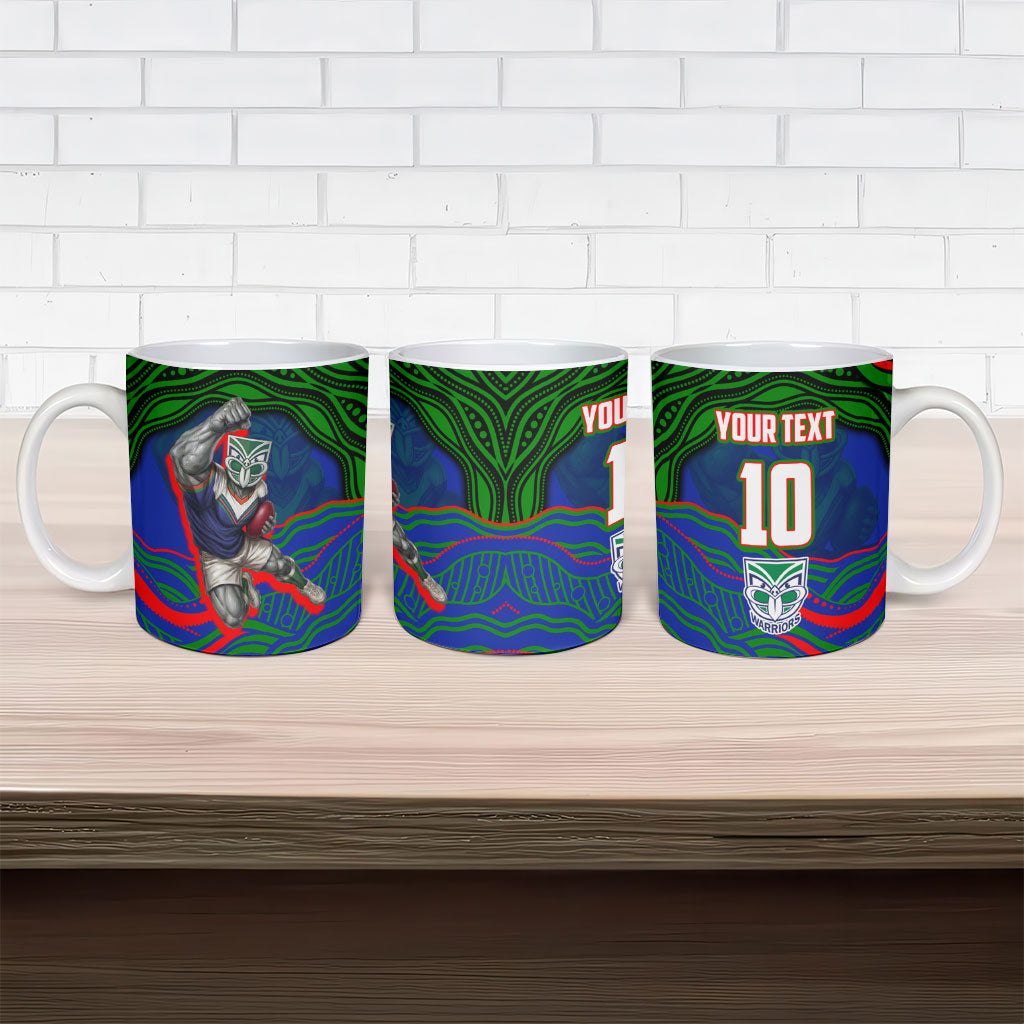 Personalized New Zealand Warriors Ceramic Mug Aboriginal Dot Art - Dreamtime Rugby Mascot