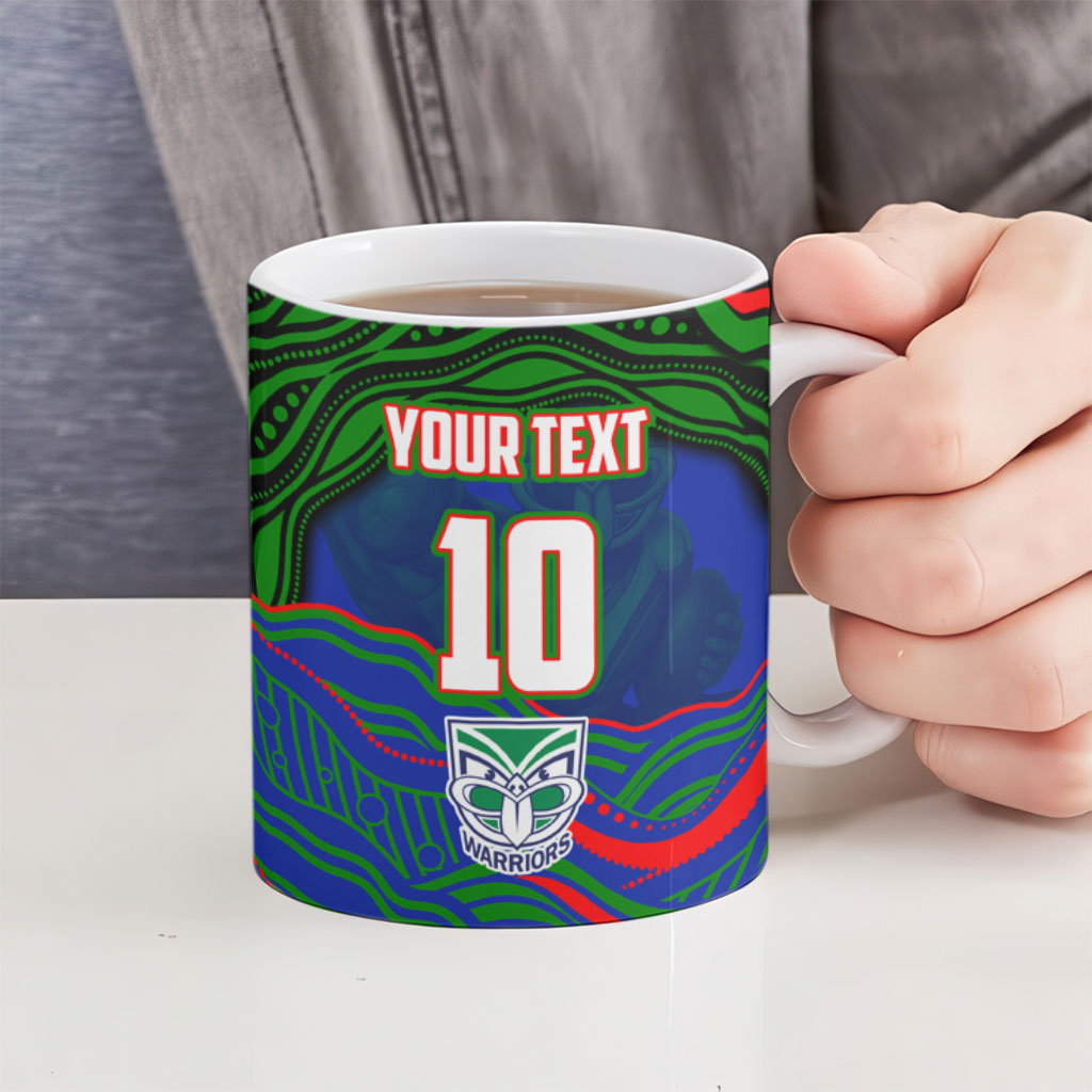Personalized New Zealand Warriors Ceramic Mug Aboriginal Dot Art - Dreamtime Rugby Mascot