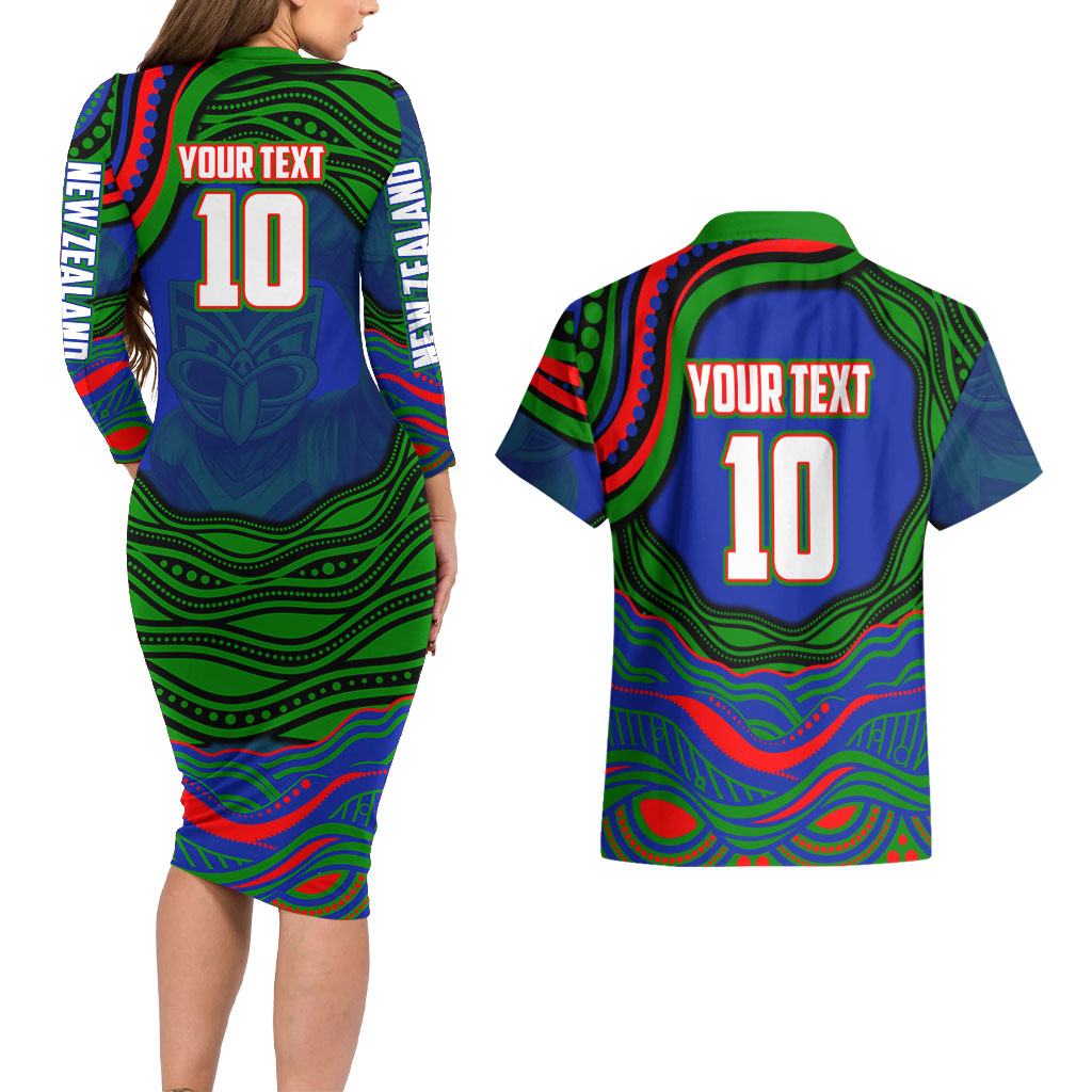 Personalized New Zealand Warriors Couples Matching Long Sleeve Bodycon Dress and Hawaiian Shirt Aboriginal Dot Art - Dreamtime Rugby Mascot