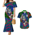 Personalized New Zealand Warriors Couples Matching Mermaid Dress and Hawaiian Shirt Aboriginal Dot Art - Dreamtime Rugby Mascot