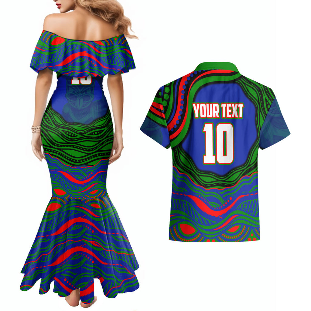 Personalized New Zealand Warriors Couples Matching Mermaid Dress and Hawaiian Shirt Aboriginal Dot Art - Dreamtime Rugby Mascot