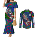 Personalized New Zealand Warriors Couples Matching Mermaid Dress and Long Sleeve Button Shirt Aboriginal Dot Art - Dreamtime Rugby Mascot