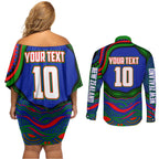 Personalized New Zealand Warriors Couples Matching Off Shoulder Short Dress and Long Sleeve Button Shirt Aboriginal Dot Art - Dreamtime Rugby Mascot
