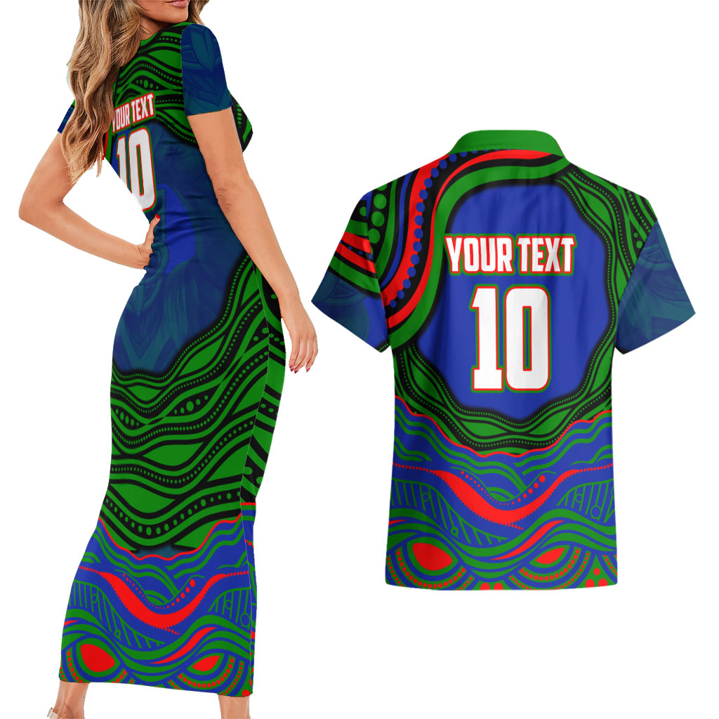 Personalized New Zealand Warriors Couples Matching Short Sleeve Bodycon Dress and Hawaiian Shirt Aboriginal Dot Art - Dreamtime Rugby Mascot