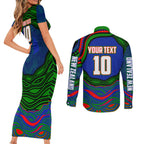Personalized New Zealand Warriors Couples Matching Short Sleeve Bodycon Dress and Long Sleeve Button Shirt Aboriginal Dot Art - Dreamtime Rugby Mascot