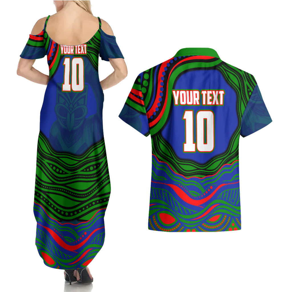 Personalized New Zealand Warriors Couples Matching Summer Maxi Dress and Hawaiian Shirt Aboriginal Dot Art - Dreamtime Rugby Mascot