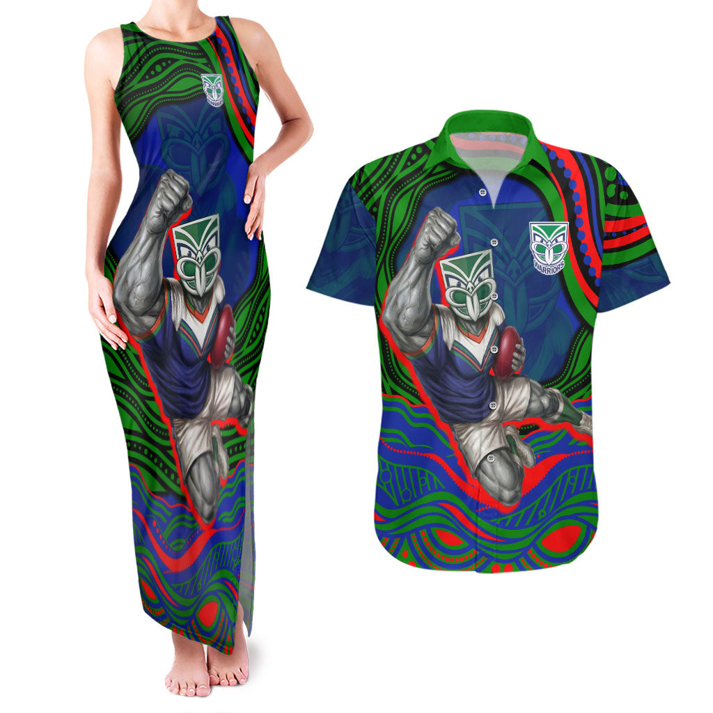 Personalized New Zealand Warriors Couples Matching Tank Maxi Dress and Hawaiian Shirt Aboriginal Dot Art - Dreamtime Rugby Mascot
