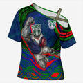 Personalized New Zealand Warriors Cross Shoulder Shirt Aboriginal Dot Art - Dreamtime Rugby Mascot