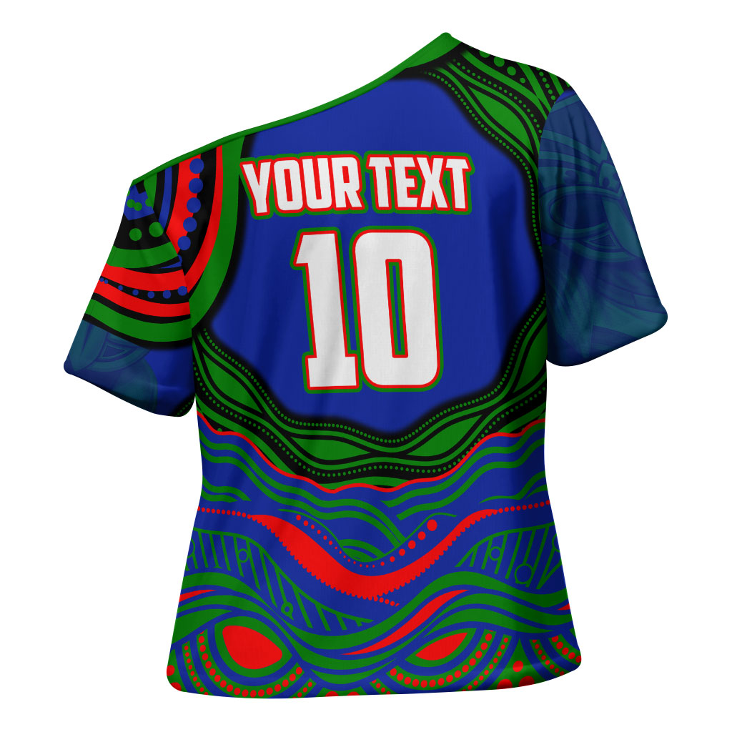 Personalized New Zealand Warriors Cross Shoulder Shirt Aboriginal Dot Art - Dreamtime Rugby Mascot