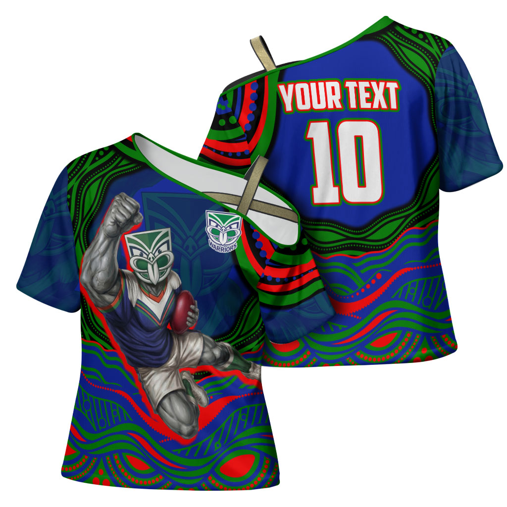 Personalized New Zealand Warriors Cross Shoulder Shirt Aboriginal Dot Art - Dreamtime Rugby Mascot