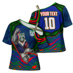 Personalized New Zealand Warriors Cross Shoulder Shirt Aboriginal Dot Art - Dreamtime Rugby Mascot