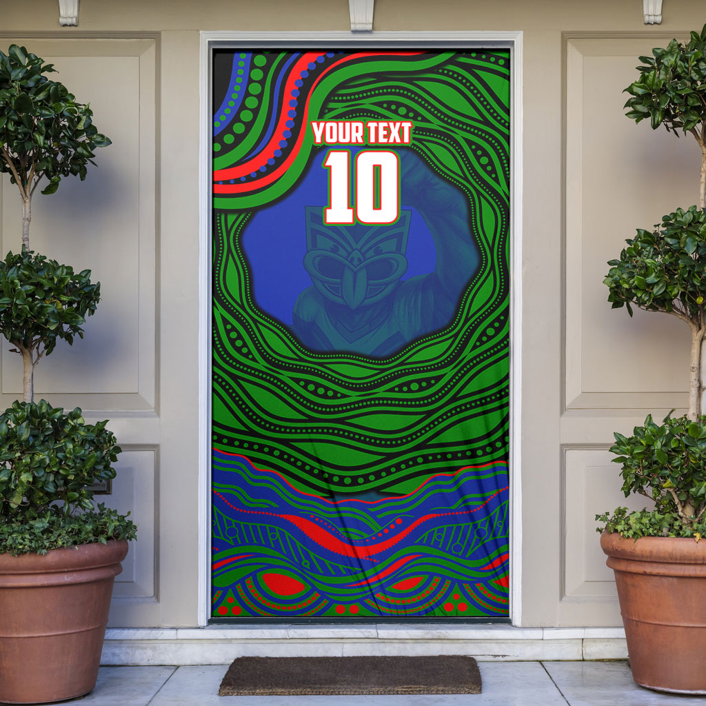Personalized New Zealand Warriors Door Cover Aboriginal Dot Art - Dreamtime Rugby Mascot
