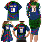 Personalized New Zealand Warriors Family Matching Long Sleeve Bodycon Dress and Hawaiian Shirt Aboriginal Dot Art - Dreamtime Rugby Mascot