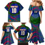Personalized New Zealand Warriors Family Matching Mermaid Dress and Hawaiian Shirt Aboriginal Dot Art - Dreamtime Rugby Mascot