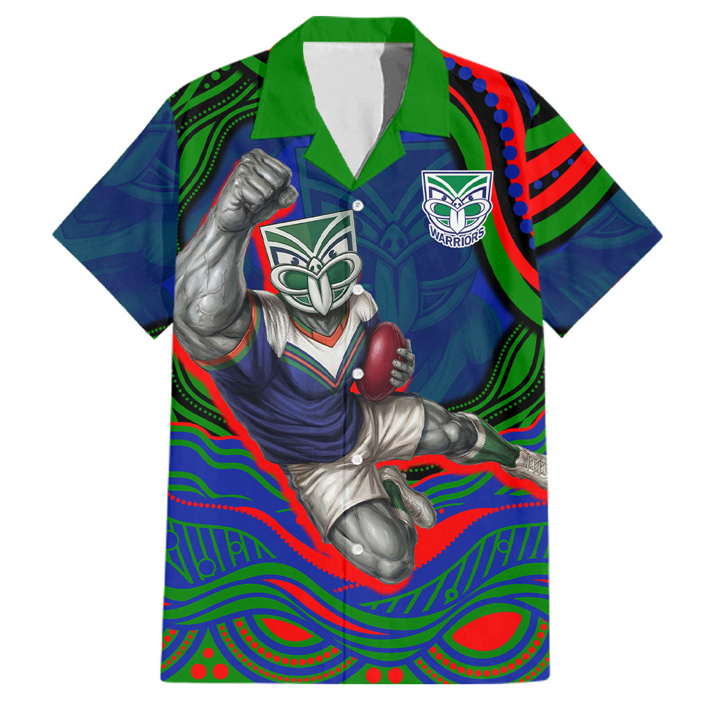 Personalized New Zealand Warriors Family Matching Mermaid Dress and Hawaiian Shirt Aboriginal Dot Art - Dreamtime Rugby Mascot