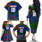 Personalized New Zealand Warriors Family Matching Off The Shoulder Long Sleeve Dress and Hawaiian Shirt Aboriginal Dot Art - Dreamtime Rugby Mascot
