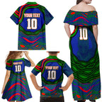 Personalized New Zealand Warriors Family Matching Off Shoulder Maxi Dress and Hawaiian Shirt Aboriginal Dot Art - Dreamtime Rugby Mascot