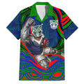 Personalized New Zealand Warriors Family Matching Off Shoulder Short Dress and Hawaiian Shirt Aboriginal Dot Art - Dreamtime Rugby Mascot
