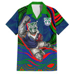 Personalized New Zealand Warriors Family Matching Off Shoulder Short Dress and Hawaiian Shirt Aboriginal Dot Art - Dreamtime Rugby Mascot