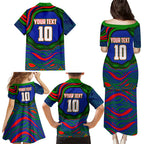 Personalized New Zealand Warriors Family Matching Puletasi and Hawaiian Shirt Aboriginal Dot Art - Dreamtime Rugby Mascot