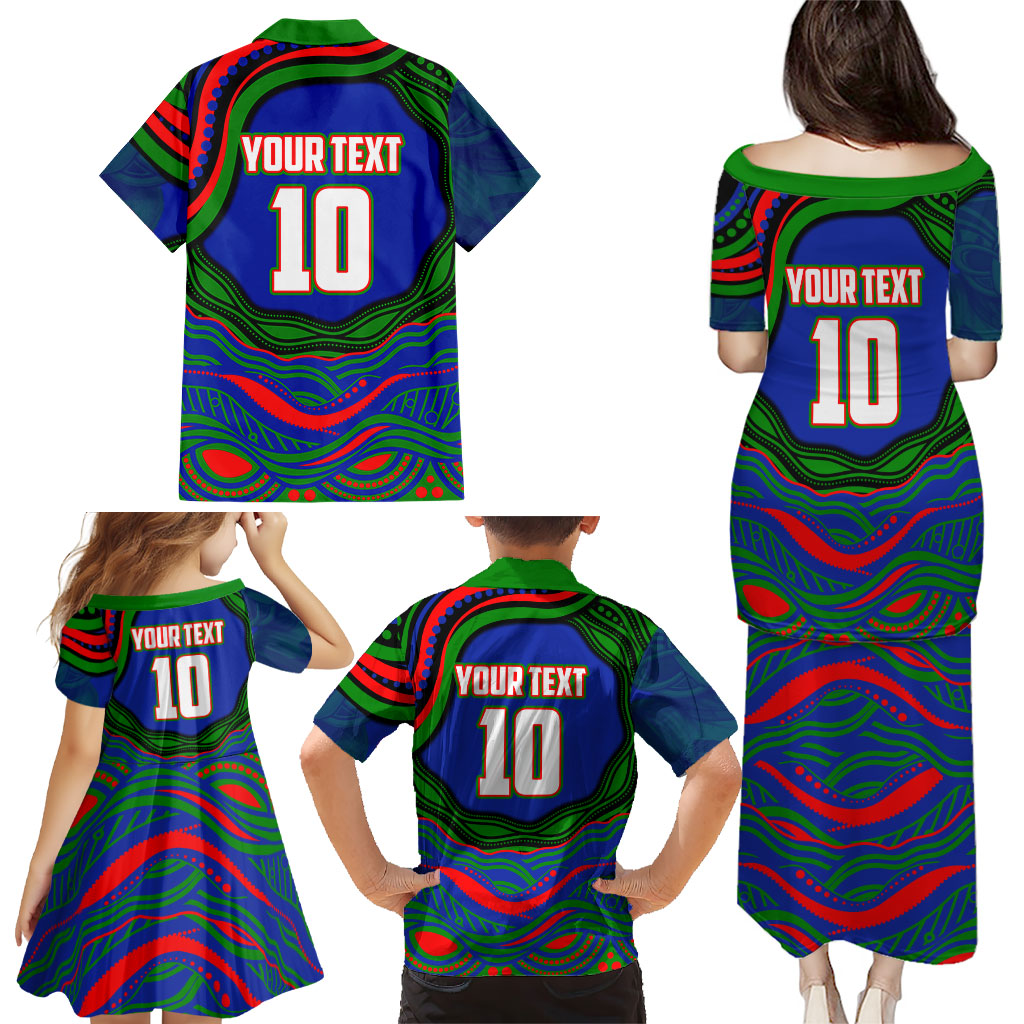Personalized New Zealand Warriors Family Matching Puletasi and Hawaiian Shirt Aboriginal Dot Art - Dreamtime Rugby Mascot