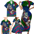 Personalized New Zealand Warriors Family Matching Short Sleeve Bodycon Dress and Hawaiian Shirt Aboriginal Dot Art - Dreamtime Rugby Mascot
