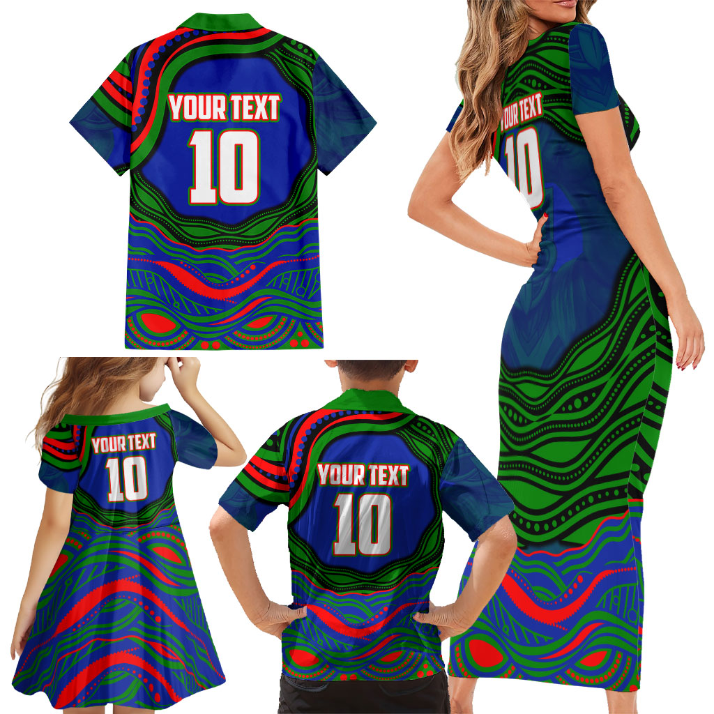 Personalized New Zealand Warriors Family Matching Short Sleeve Bodycon Dress and Hawaiian Shirt Aboriginal Dot Art - Dreamtime Rugby Mascot