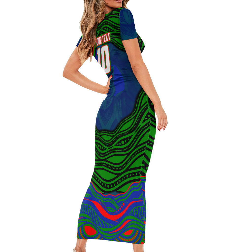 Personalized New Zealand Warriors Family Matching Short Sleeve Bodycon Dress and Hawaiian Shirt Aboriginal Dot Art - Dreamtime Rugby Mascot