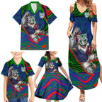 Personalized New Zealand Warriors Family Matching Summer Maxi Dress and Hawaiian Shirt Aboriginal Dot Art - Dreamtime Rugby Mascot