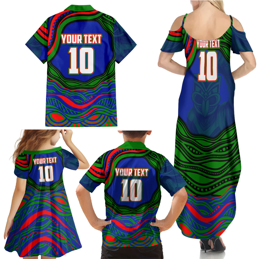 Personalized New Zealand Warriors Family Matching Summer Maxi Dress and Hawaiian Shirt Aboriginal Dot Art - Dreamtime Rugby Mascot